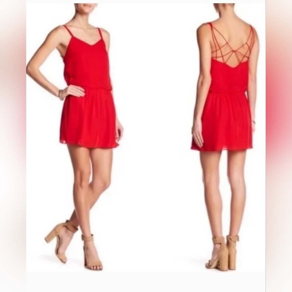 Haute Hippie Smocked Silk Strappy Back Red Dress
